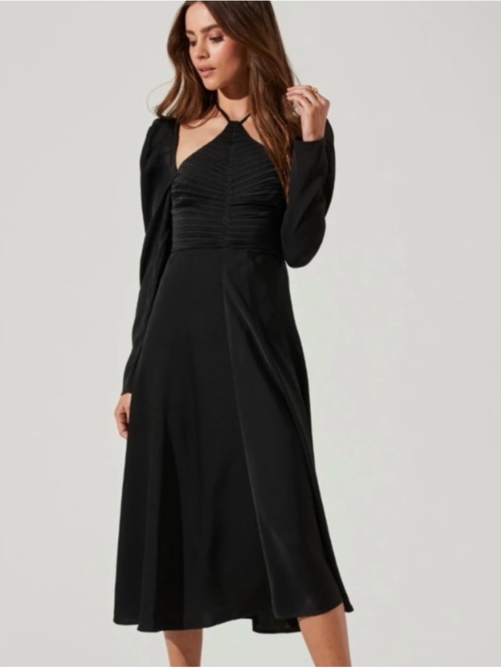 Astr Black Pleated Halter Midi Dress